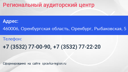Региональный аудиторский центр - визитка