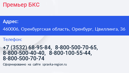 Премьер БКС - визитка