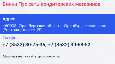 Винни Пух сеть кондитерских магазинов - визитка