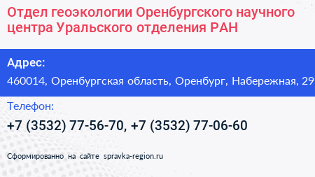 Отдел геоэкологии Оренбургского научного центра Уральского отделения РАН - визитка