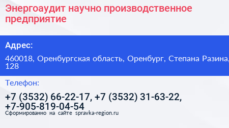 Энергоаудит научно производственное предприятие - визитка