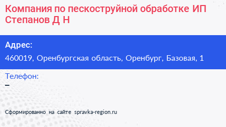 Компания по пескоструйной обработке ИП Степанов Д Н  - визитка