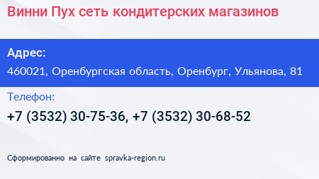 Винни Пух сеть кондитерских магазинов - визитка