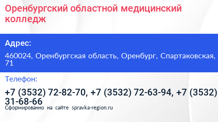 Оренбургский областной медицинский колледж - визитка