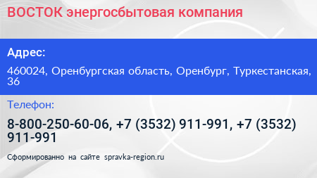 ВОСТОК энергосбытовая компания - визитка