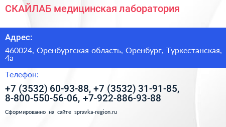 СКАЙЛАБ медицинская лаборатория - визитка