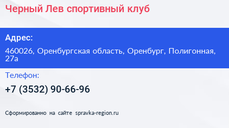 Черный Лев спортивный клуб - визитка
