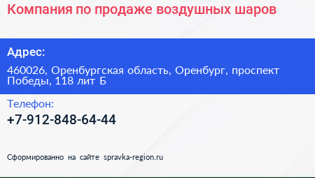 Компания по продаже воздушных шаров - визитка