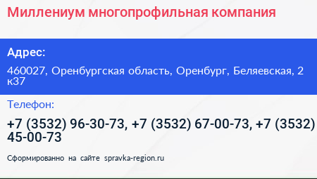 Миллениум многопрофильная компания - визитка