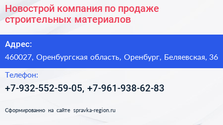 Новострой компания по продаже строительных материалов - визитка