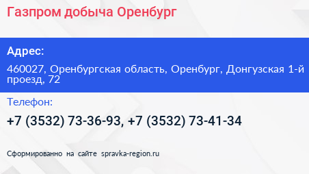 Газпром добыча Оренбург - визитка