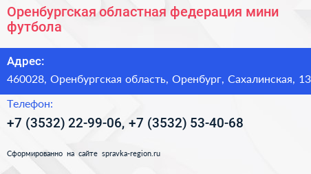 Оренбургская областная федерация мини футбола - визитка