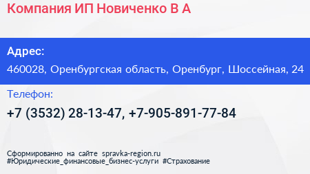 Компания ИП Новиченко В А  - визитка