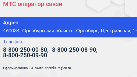МТС оператор связи - визитка