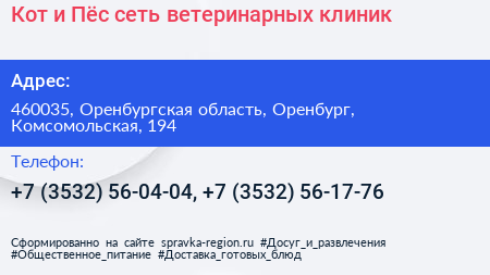 Кот и Пёс сеть ветеринарных клиник - визитка