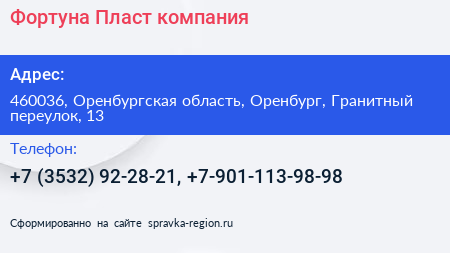 Фортуна Пласт компания - визитка
