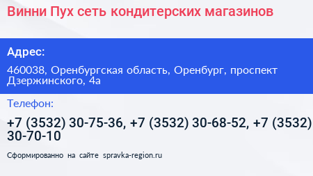 Винни Пух сеть кондитерских магазинов - визитка
