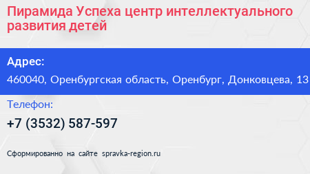 Пирамида Успеха центр интеллектуального развития детей - визитка