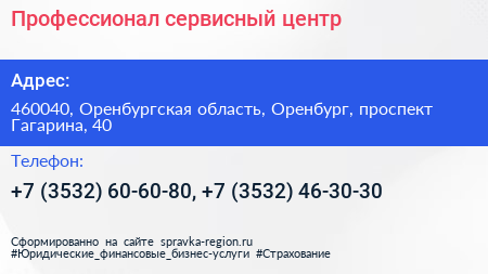 Профессионал сервисный центр - визитка