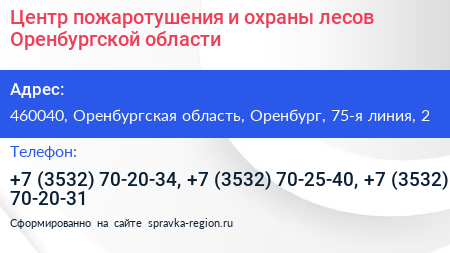 Центр пожаротушения и охраны лесов Оренбургской области - визитка