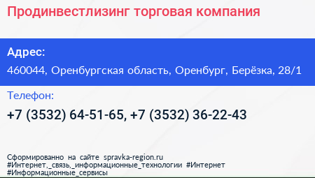 Продинвестлизинг торговая компания - визитка