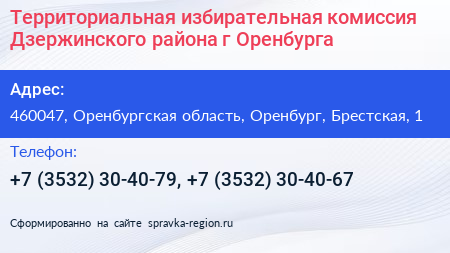 Территориальная избирательная комиссия Дзержинского района г Оренбурга - визитка