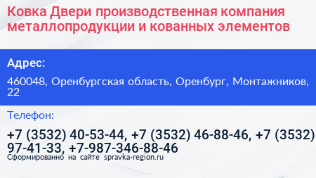 Ковка Двери производственная компания металлопродукции и кованных элементов - визитка