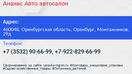 Ананас Авто автосалон - визитка