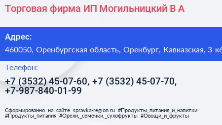 Торговая фирма ИП Могильницкий В А  - визитка