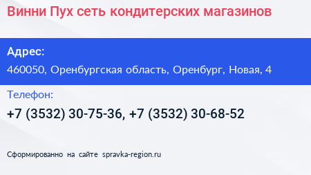 Винни Пух сеть кондитерских магазинов - визитка