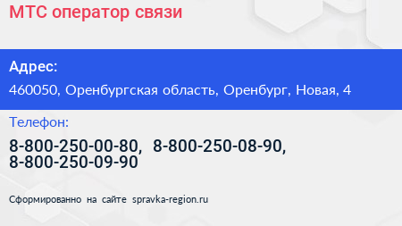 МТС оператор связи - визитка