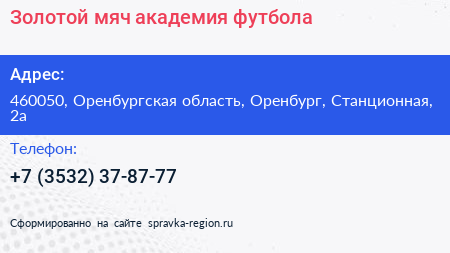 Золотой мяч академия футбола - визитка