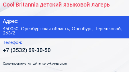 Cool Britannia детский языковой лагерь - визитка