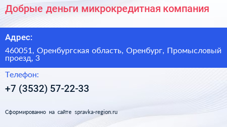 Добрые деньги микрокредитная компания - визитка