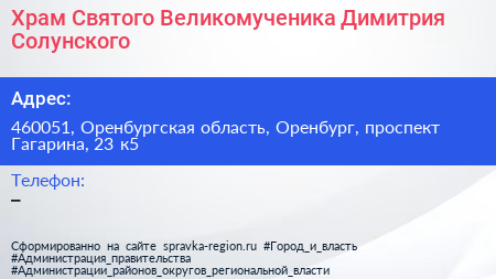 Храм Святого Великомученика Димитрия Солунского - визитка
