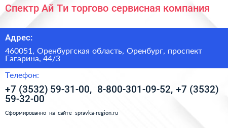 Спектр Ай Ти торгово сервисная компания - визитка