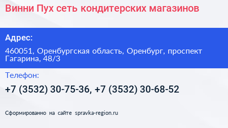 Винни Пух сеть кондитерских магазинов - визитка