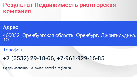 Результат Недвижимость риэлторская компания - визитка