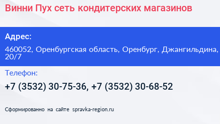 Винни Пух сеть кондитерских магазинов - визитка