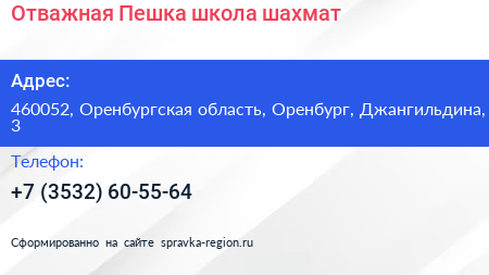 Отважная Пешка школа шахмат - визитка