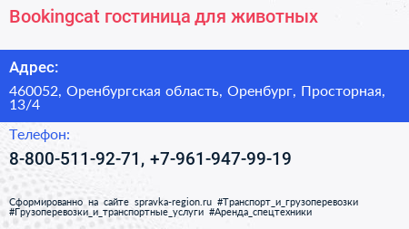 Bookingcat гостиница для животных - визитка