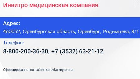 Инвитро медицинская компания - визитка