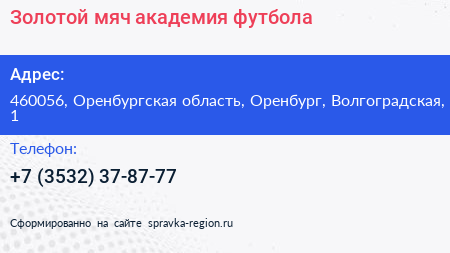 Золотой мяч академия футбола - визитка