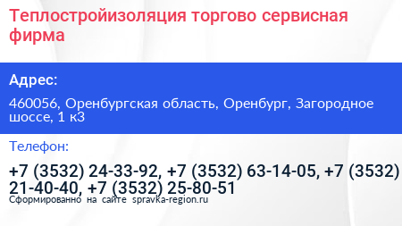 Теплостройизоляция торгово сервисная фирма - визитка