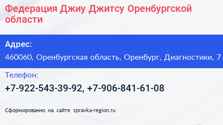 Федерация Джиу Джитсу Оренбургской области - визитка