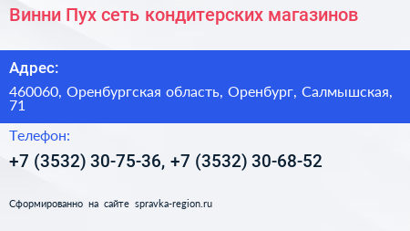 Винни Пух сеть кондитерских магазинов - визитка
