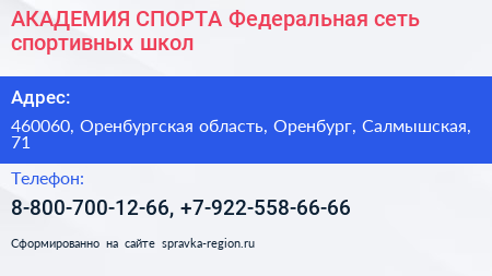 АКАДЕМИЯ СПОРТА Федеральная сеть спортивных школ - визитка