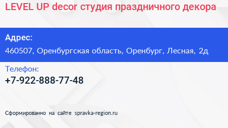 LEVEL UP decor студия праздничного декора - визитка