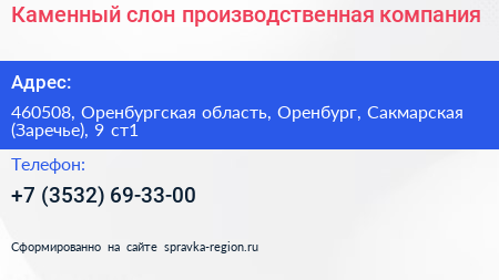 Каменный слон производственная компания - визитка