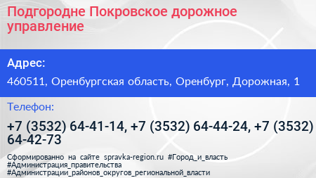 Подгородне Покровское дорожное управление - визитка